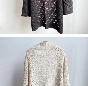 Hollow out knitted cardigan shawl for women, loose casual sweater coat, spring summer chic outerwear.