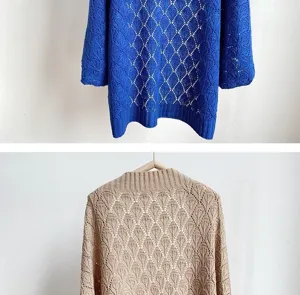Women hollow out knitted cardigan loose casual sweater lightweight outerwear top chic style.