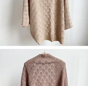 Hollow out knitted cardigan shawl women spring summer casual loose sweater top detail view
