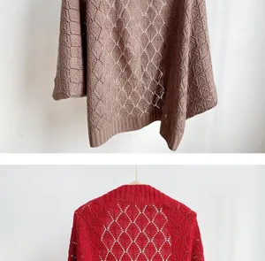 Hollow knitted cardigan sweater detail view, stylish and breathable fabric for women.