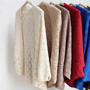 Women hollow out knit cardigan sweater loose casual outerwear top spring summer new