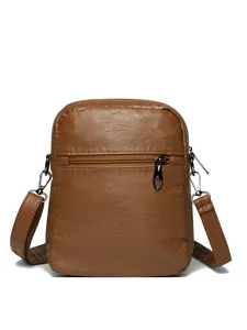 Vintage brown washed leather crossbody bag, casual mini shoulder phone bag for women.