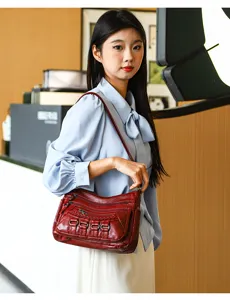 Women soft leather shoulder bag multi-pocket crossbody bag elegant mother daily handbag