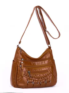 Women Multi-Layer Soft PU Leather Shoulder Crossbody Bag Large Capacity Casual Daily Handbag Vintage Purse