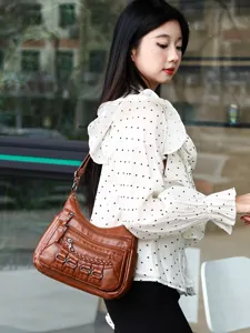 Multi-layer soft leather women's shoulder bag large capacity casual daily crossbody bag