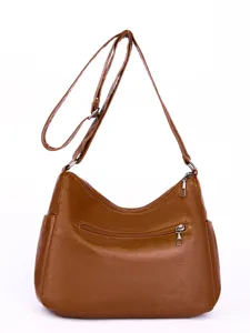 Brown soft leather women shoulder bag multi-pocket casual crossbody bag for daily use