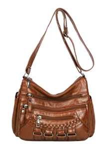 Women's Fashion Multi-Pocket Soft Leather Shoulder Crossbody Bag Casual Handbag