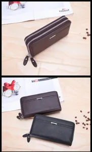 Herren doppelt Reißverschluss lange Geldbörse Business Clutch große Kapazität schwarz