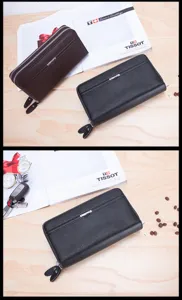 Herren Doppelreißverschluss Geldbörse große Kapazität Business Clutch Leder Handy Tasche