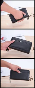 Herren schwarze doppelte Reissverschluss lange Geldbörse Business Clutch Tasche Detail