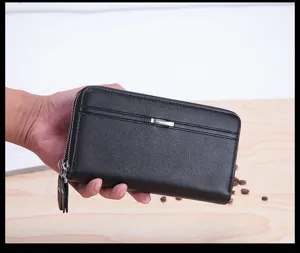 Schwarze doppelte Reißverschluss Herren Geldbörse Business Clutch Tasche Detailansicht.