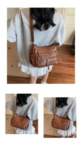 Vrouwen vintage bruine lederen schoudertas casual crossbody tas met meerdere vakken
