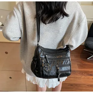 Dames casual zachte leer schoudertas multi rits vintage crossbody tas voor dagelijks gebruik