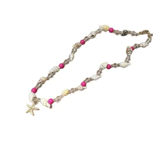 Summer beach style shell beaded necklace with gold starfish charm