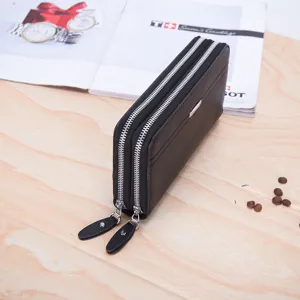 Herren doppelter Reissverschluss lange Geldbörse Business Leder Clutch schwarz Tasche