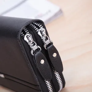Herren schwarze doppelte Reißverschluss lange Geldbörse Business Clutch Tasche Alltagsgebrauch