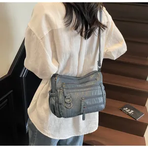 Dames vintage multi-zak schoudertas casual zacht leer crossbody tas voor dagelijks