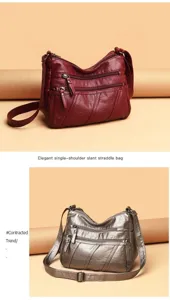 Women's multi-pocket soft leather shoulder bag, casual crossbody bag with multiple zippers.