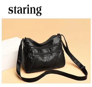 Casual soft leather crossbody shoulder bag for women, multi pockets design, daily use.
