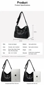 Women soft leather crossbody shoulder bag casual multi-pocket daily handbag with adjustable strap.