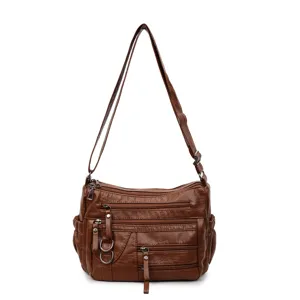 Vrouwen bruine multipocket crossbody schoudertas casual retro dagelijks hoofdaanzicht