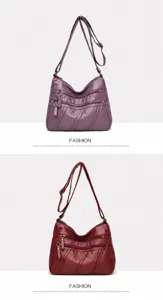 Women's soft leather crossbody shoulder bag multi-zipper casual vintage messenger bag chic purse.