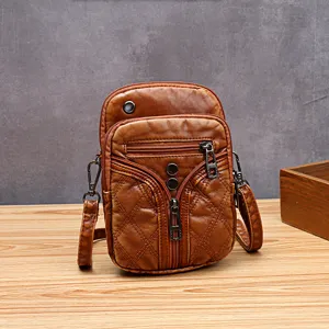 Mujer Retro Vintage Acolchado Suave PU Cuero Bolso Bandolera Casual Multibolsillo Teléfono Móvil Bolso Cartera