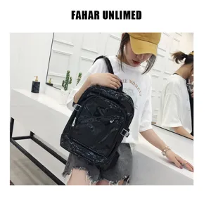 Black waterproof PVC transparent backpack for students, large capacity fashion school bag.