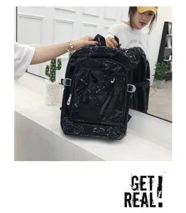 Black PVC jelly backpack, waterproof clear school bag for students, casual daily daypack.