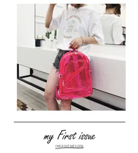 Clear PVC jelly backpack for women and men, waterproof transparent school bag for daily use.