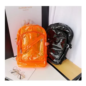 Transparent PVC backpack for students, waterproof clear jelly school bag, large capacity.