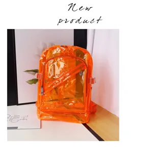 Transparent PVC jelly backpack detail view, waterproof large capacity school bag for students.
