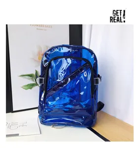 Transparent waterproof PVC backpack jelly school bag casual daypack for daily travel.