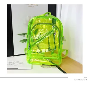 Transparent PVC student backpack, waterproof neon green jelly school bag for daily use.