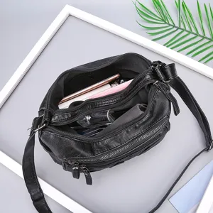 Women washed soft leather crossbody bag multi pocket casual shoulder bag stylish daily purse
