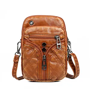 Bolso bandolera de cuero suave lavado retro para mujer bolsa de moda diaria imagen principal