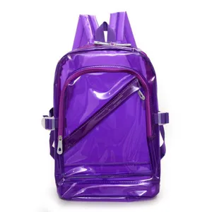 Purple transparent PVC backpack waterproof jelly school bag for students casual daypack