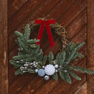 Christmas wreath with red velvet bow pine branches holiday door hanging party decor