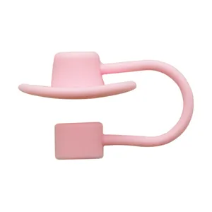 Pink silicone cowboy hat straw cover 10mm tumbler straw topper reusable dust plug