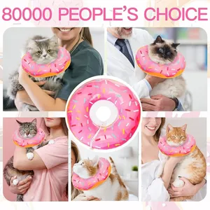 Inflatable Pet Recovery Collar Cute Donut Elizabethan Collar for Cats and Dogs Anti-Lick