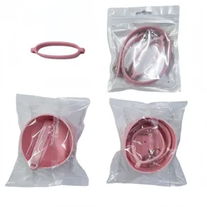 Pink silicone water cup strap ring and lanyard set, portable elastic silicone band for travel bottles.