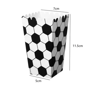 Boîte à popcorn en papier motif football noir et blanc pour fête et anniversaire.