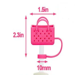 Rosa Silikon Strandtasche Strohhalmabdeckung mit Maßen 1.5in und 2.3in für 10mm Becher.