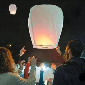 Linterna voladora ovalada blanca para deseos y fiestas, papel ignífugo engrosado.