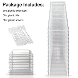 150ml gobelets en plastique jetables avec couvercles et cuilleres transparents fete