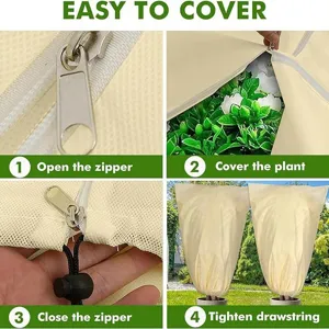 Plant frost cover winter freeze protection bag with zipper and drawstring for outdoor trees