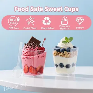 150ml tasses à dessert en plastique transparent carrées pour fête mariage gâteau