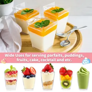 150ml tasses à dessert en plastique jetables carrées transparentes mousse tasses de pouding