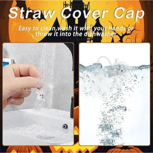 Halloween 10mm couvercle de paille en silicone mignon fantôme bouchon anti-poussière réutilisable