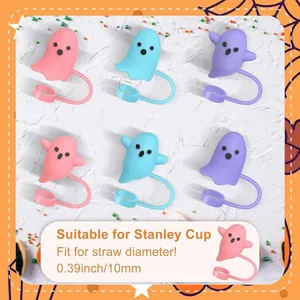 Halloween cute ghost silicone straw cover cap dust-proof for 10mm tumbler straws